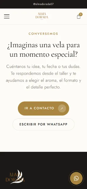 Contacto de Alma Dorada en celular: «¿Imaginas una vela para un momento especial?».