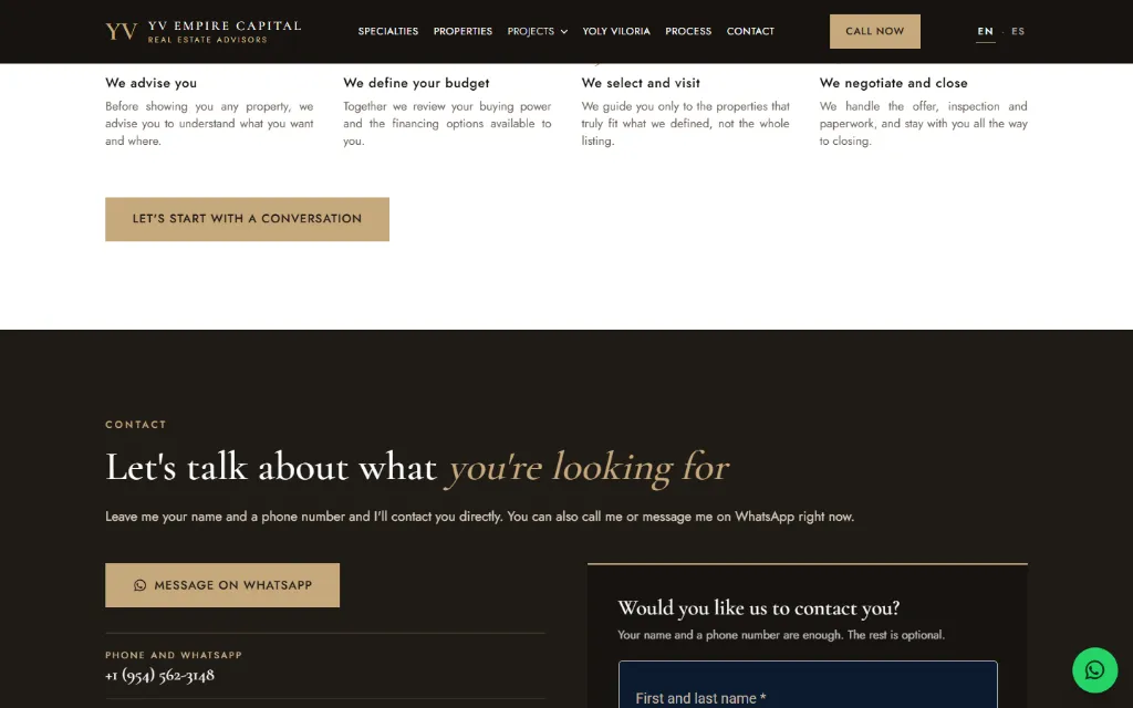 Contacto de YV Empire Capital: «Let’s talk about what you’re looking for».